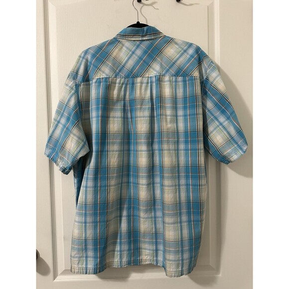 Southpole Y2K Shirt Adult XL Blue White Plaid Logo Pocket Button Up S/S Mens - Picture 2 of 6